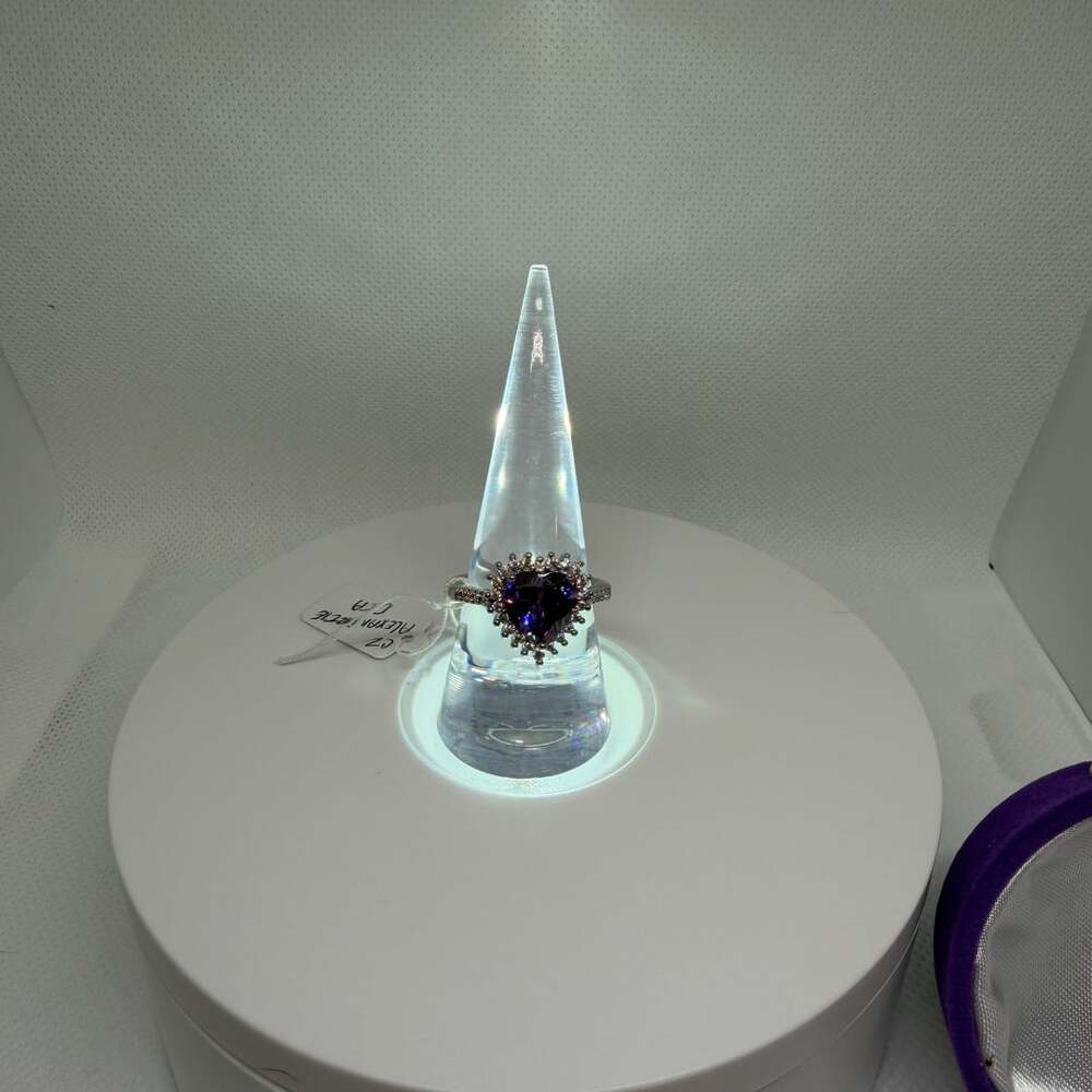 925 Sterling Silver Purple Heart Alexandrite-Style CZ Ring – Sparkle Halo – Ring